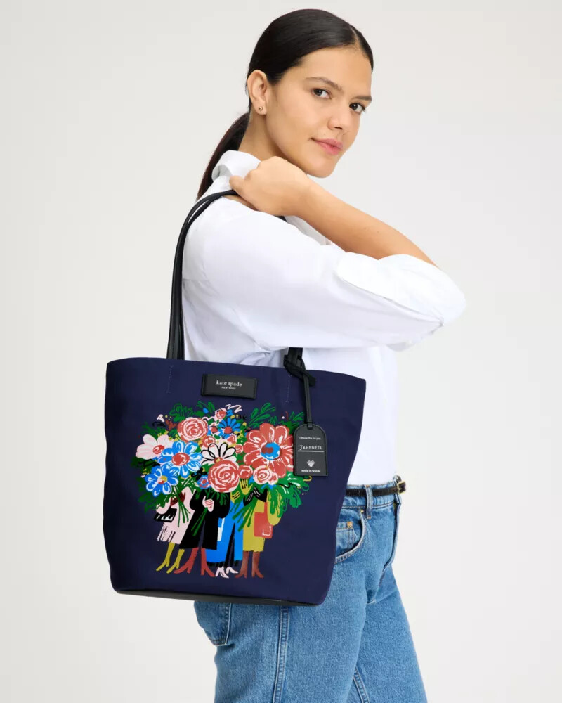 bolsa tote grande on purpose bouquet em lona cor deep lake multicolorida