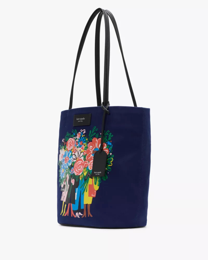 bolsa tote grande on purpose bouquet em lona cor deep lake multicolorida