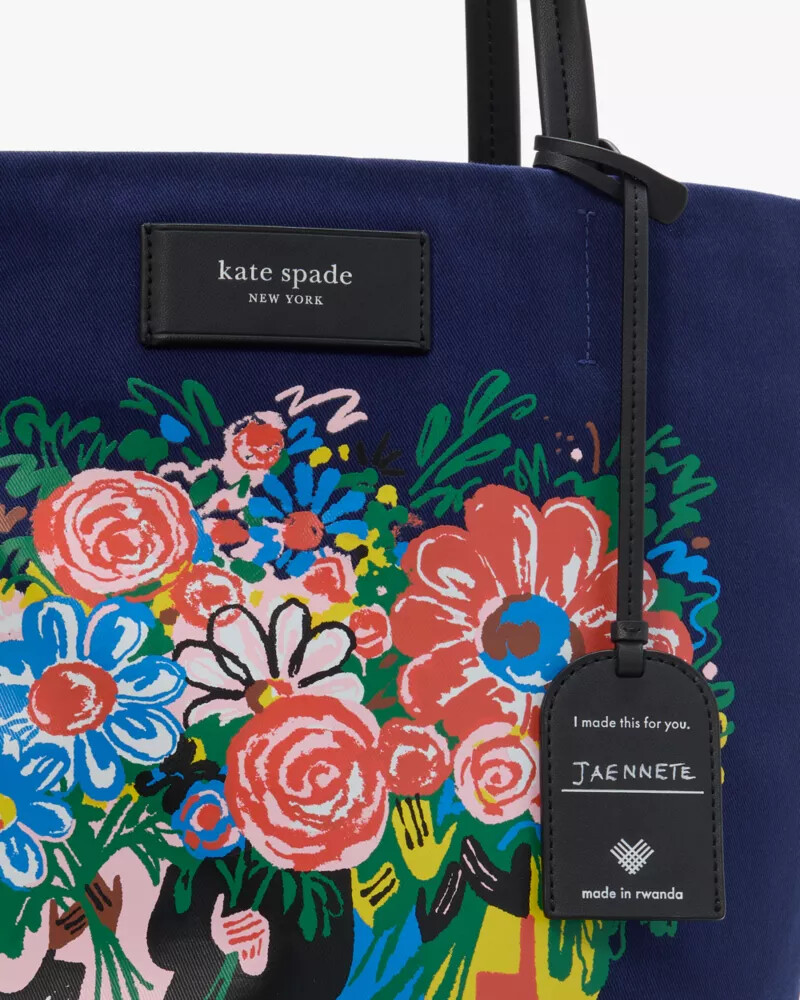 bolsa tote grande on purpose bouquet em lona cor deep lake multicolorida
