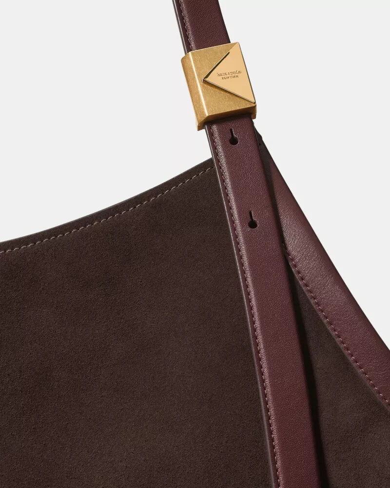 bolsa tote grande tulipa em camurça deco cor chocolate quente.