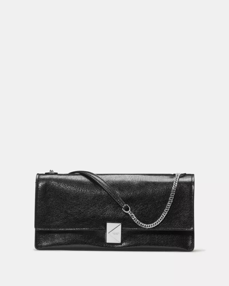 bolsa de ombro deco em couro macio com acabamento brilhante preta.