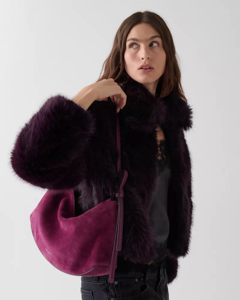 bolsa de ombro grande loop suede em Ágata roxa