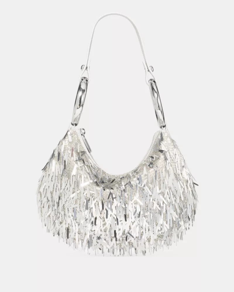 bolsa bracelete prateada com detalhes