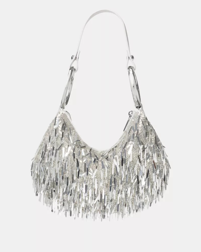 bolsa bracelete prateada com detalhes