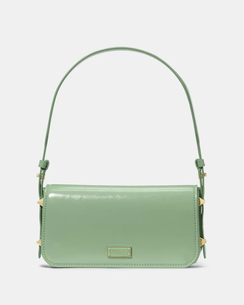 bolsa de ombro liv em verniz texturizado cor verde sálvia.