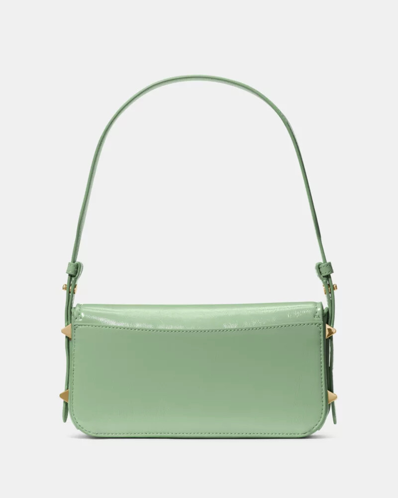 bolsa de ombro liv em verniz texturizado cor verde sálvia.