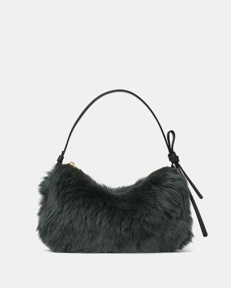 bolsa de ombro loop shearling verde-escuro