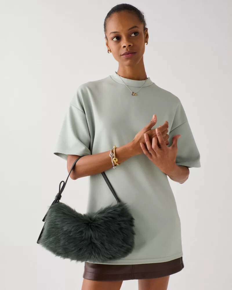 bolsa de ombro loop shearling verde-escuro