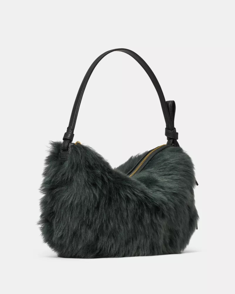 bolsa de ombro loop shearling verde-escuro