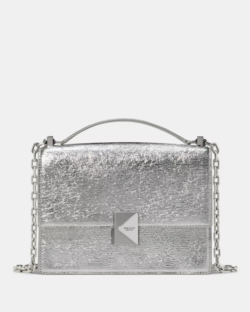 bolsa de ombro deco com corrente metálica texturizada prateada