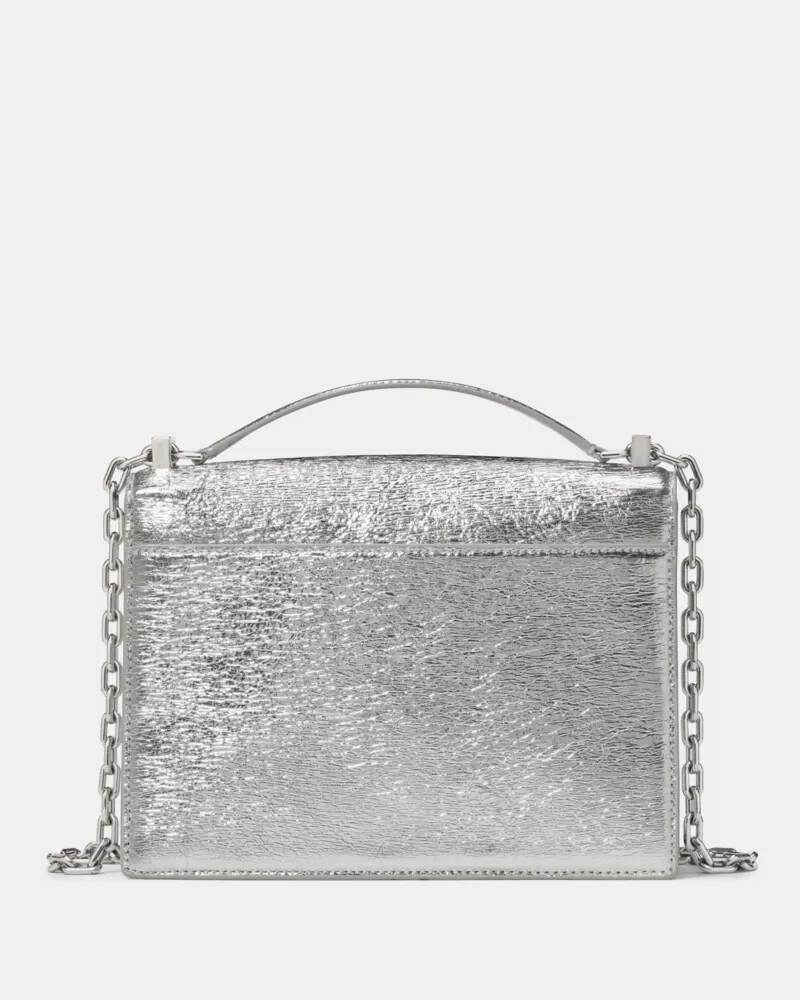bolsa de ombro deco com corrente metálica texturizada prateada