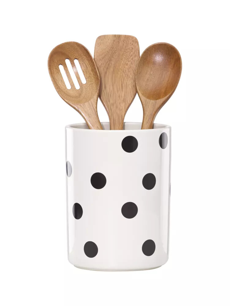 conjunto de louça deco dot com 3 utensílios de madeira preto.
