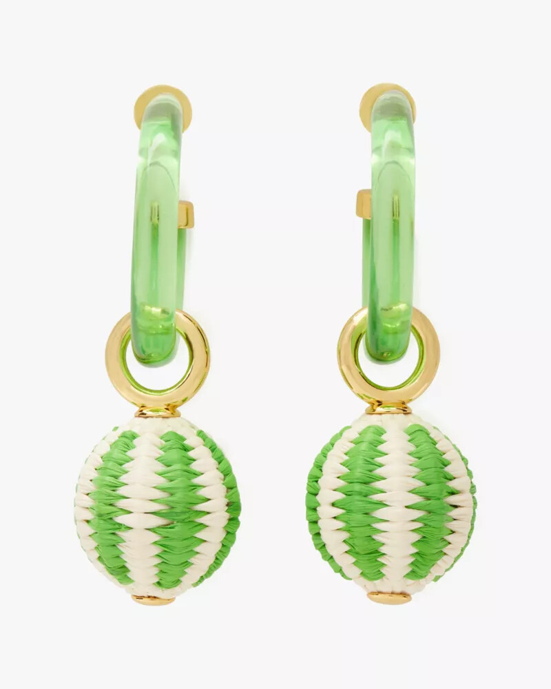 brincos de argola com pingente de ráfia verde multicolorido feeling bubbly