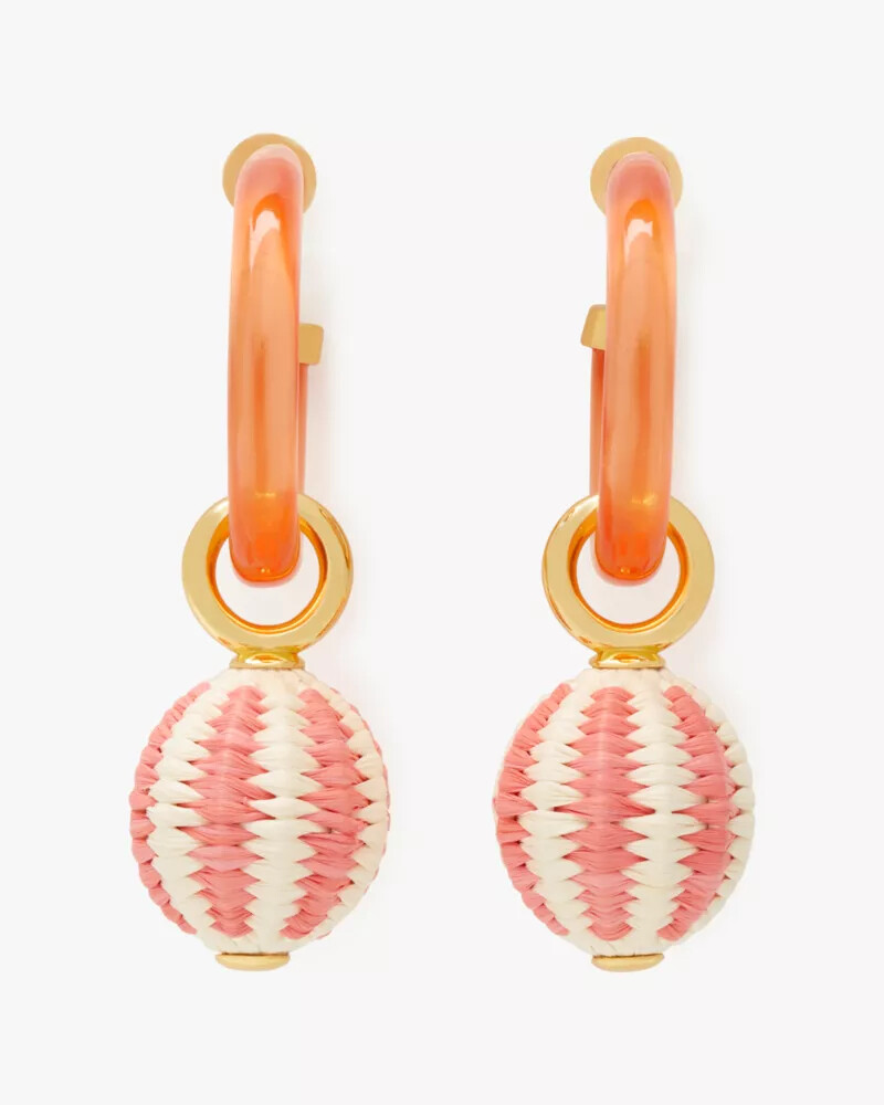 brincos de argola com pingente de ráfia rosa multicolorido feeling bubbly