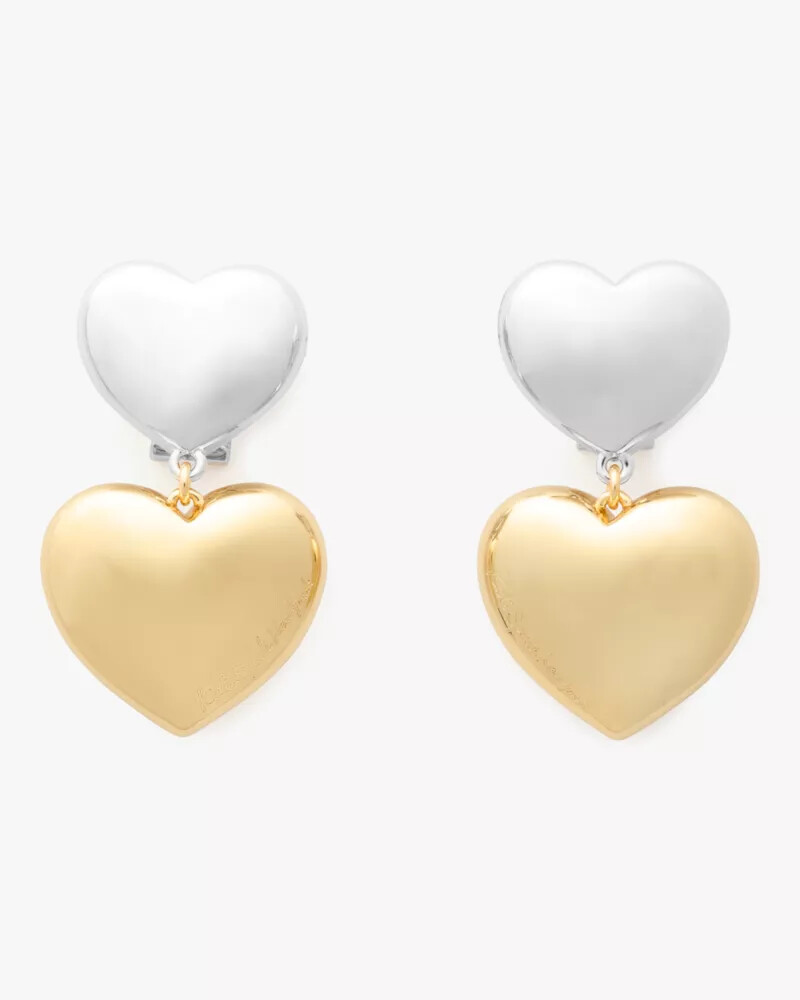 brincos heart you double drop em prata e ouro