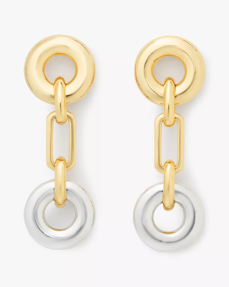brincos lineares interlock em prata e ouro