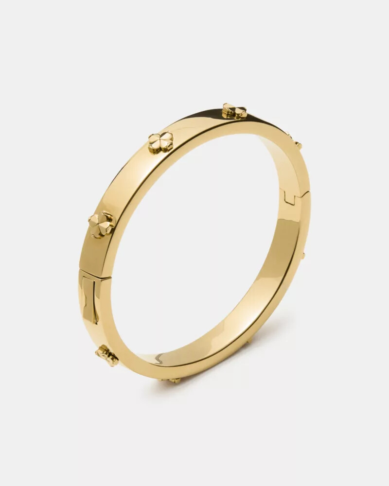 pulseira articulada dourada com flor de pá