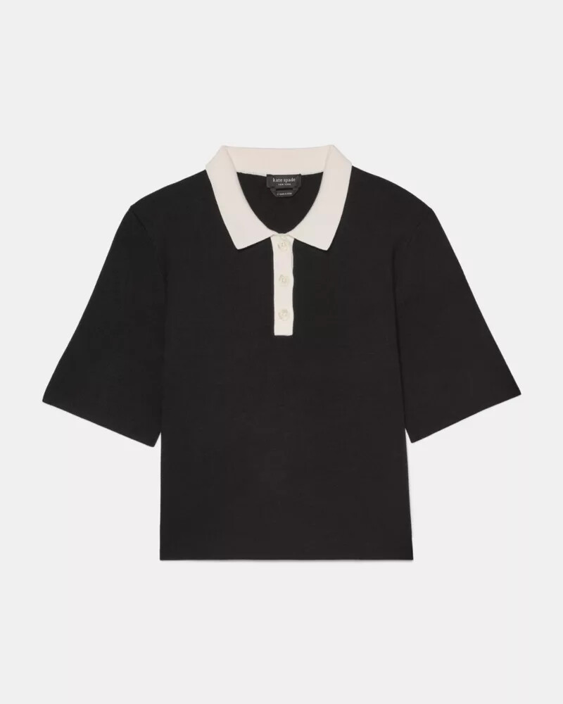 suéter polo cropped preto