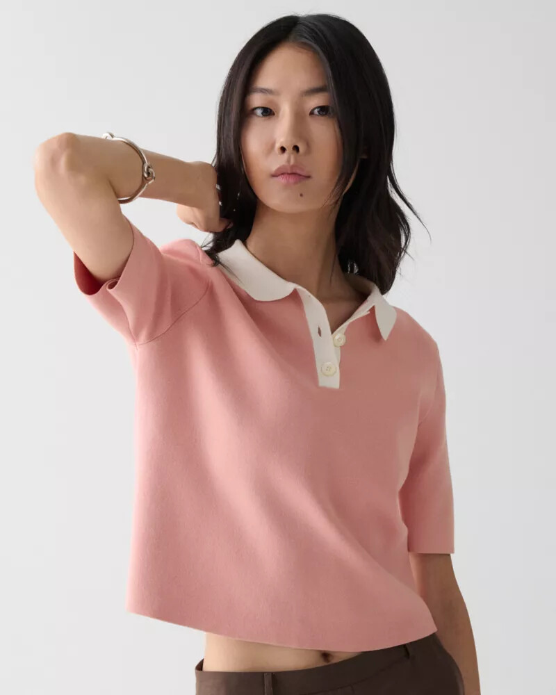 suéter polo cropped rosa sereno