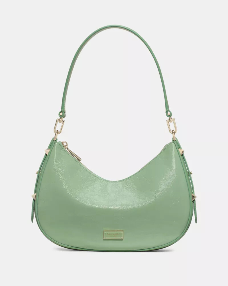 bolsa de ombro conversível liv crinkle patent na cor verde sálvia.