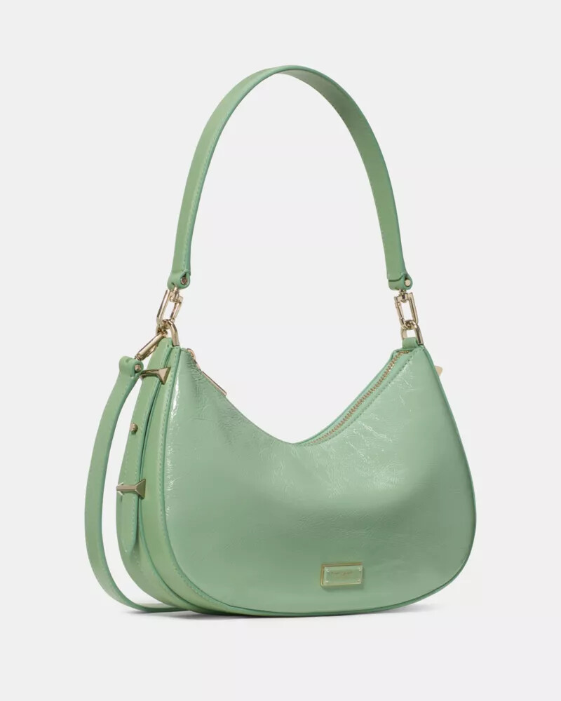bolsa de ombro conversível liv crinkle patent na cor verde sálvia.