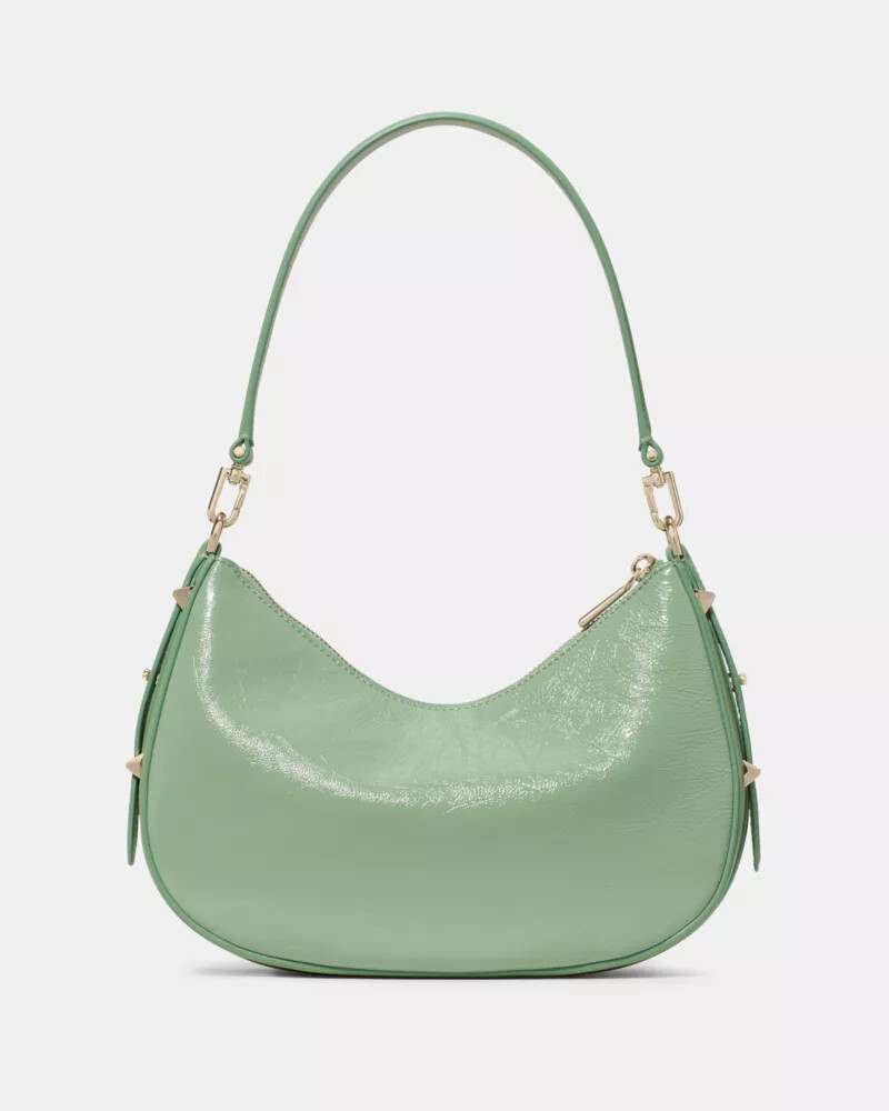 bolsa de ombro conversível liv crinkle patent na cor verde sálvia.