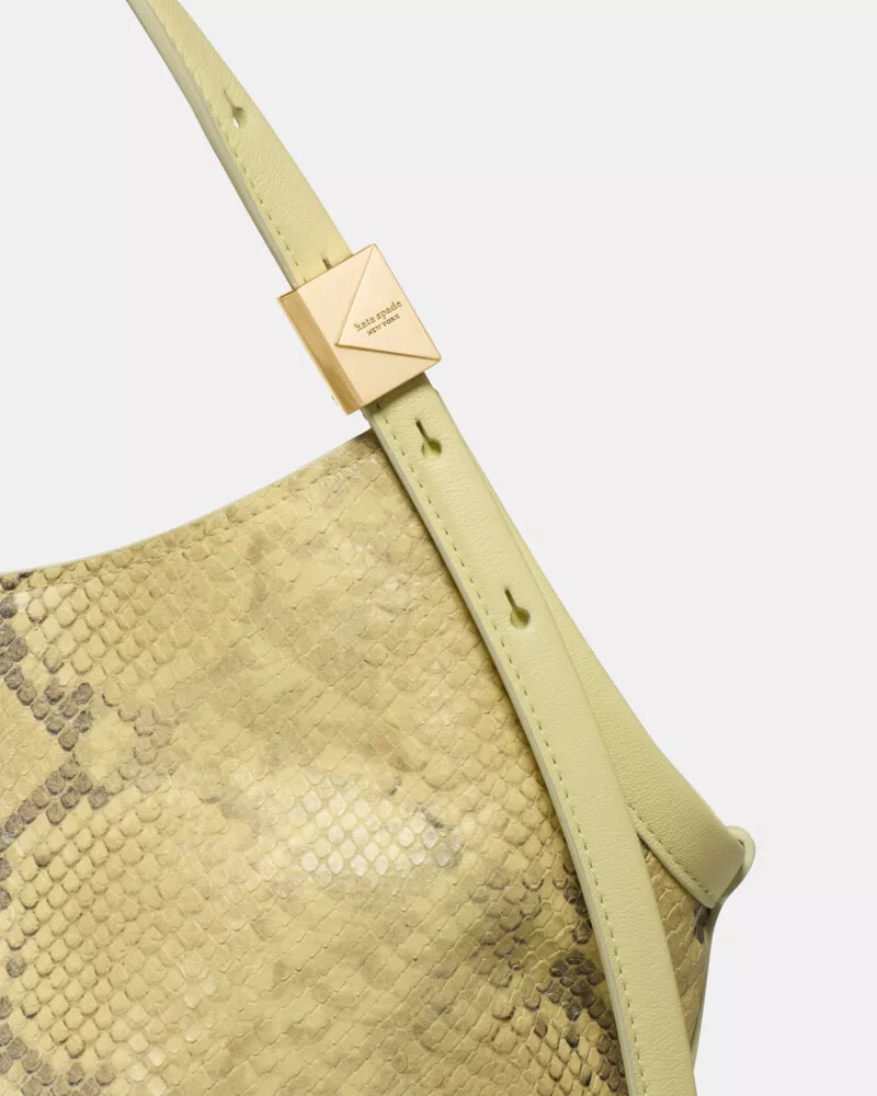 bolsa pequena tulipa com estampa de cobra decorativa cor limão claro.