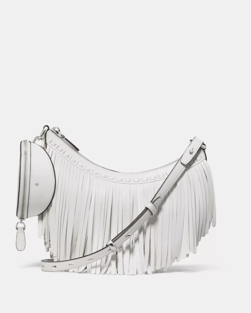 bolsa transversal duo fringe branca verdadeira.