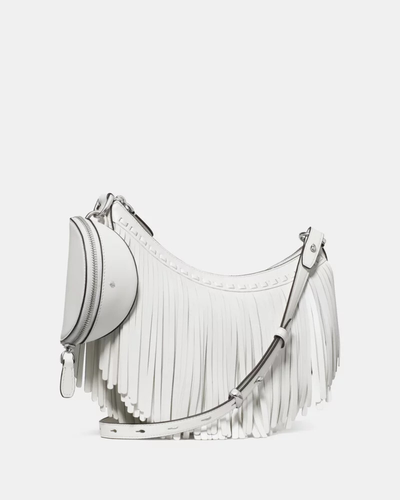 bolsa transversal duo fringe branca verdadeira.
