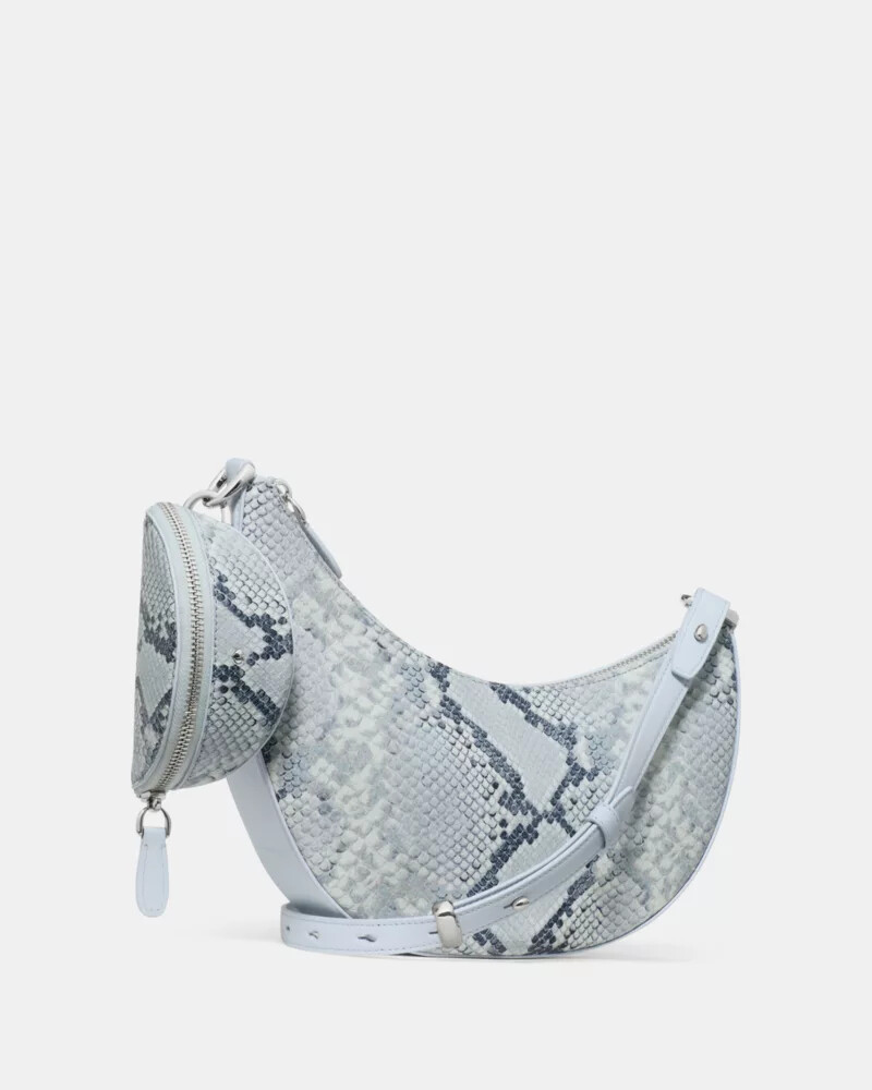 bolsa transversal duo snake com estampa cor safira clara.