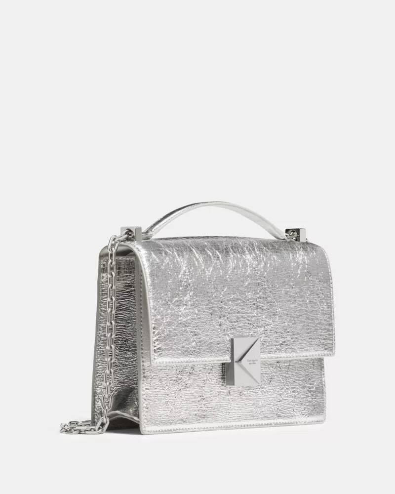 bolsa de ombro deco com corrente metálica texturizada prateada