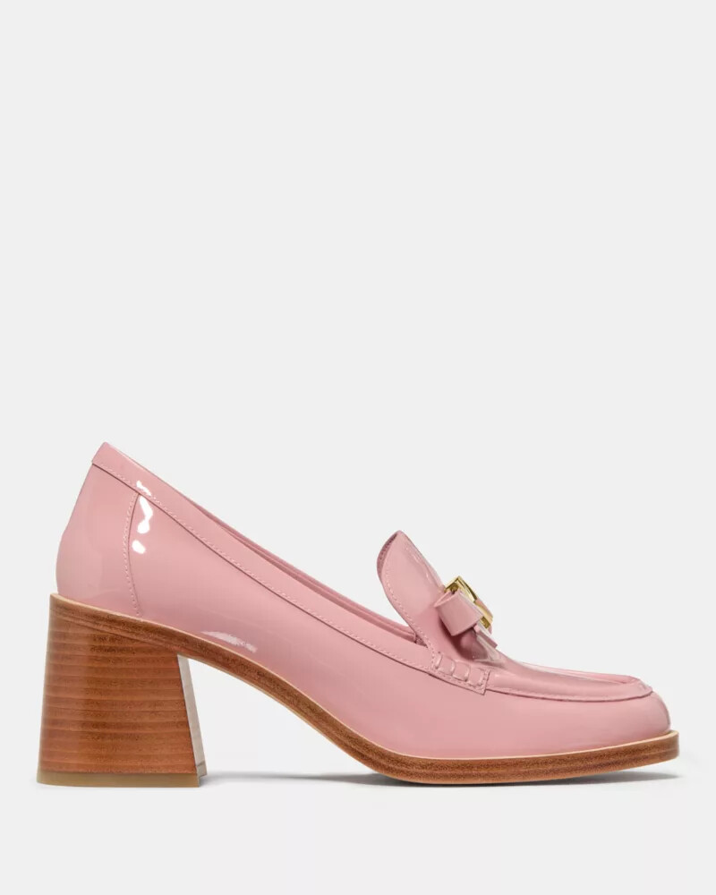 mocassim de salto com laço decorativo rosa barre