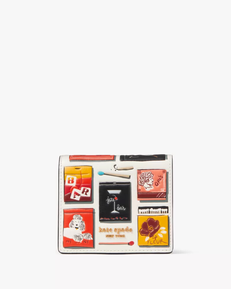 carteira pequena dobrável morgan matchbox com relevo cor pergaminho multicolorido