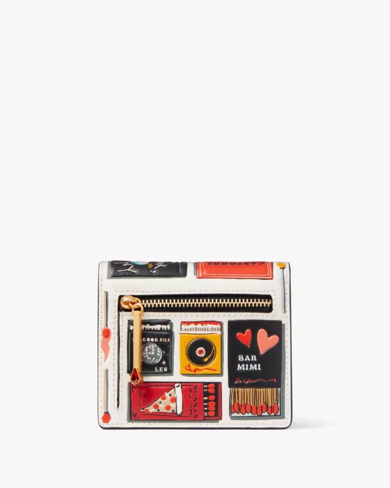 carteira pequena dobrável morgan matchbox com relevo cor pergaminho multicolorido