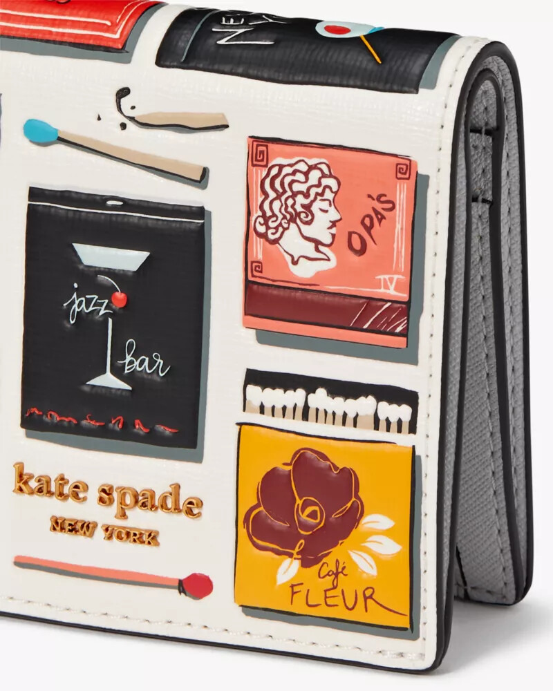 carteira pequena dobrável morgan matchbox com relevo cor pergaminho multicolorido