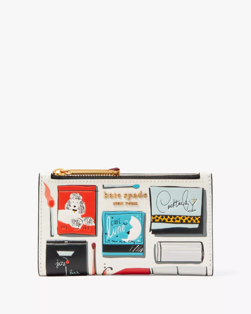 carteira pequena e fina morgan matchbox com relevo cor pergaminho multicolorido