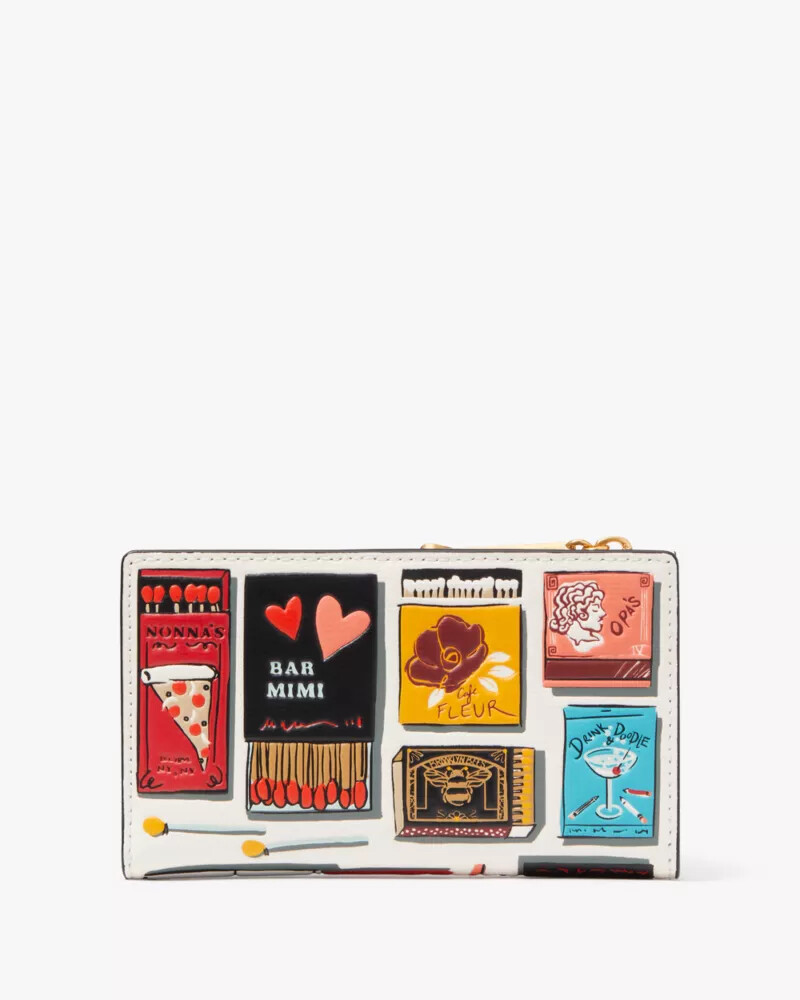 carteira pequena e fina morgan matchbox com relevo cor pergaminho multicolorido