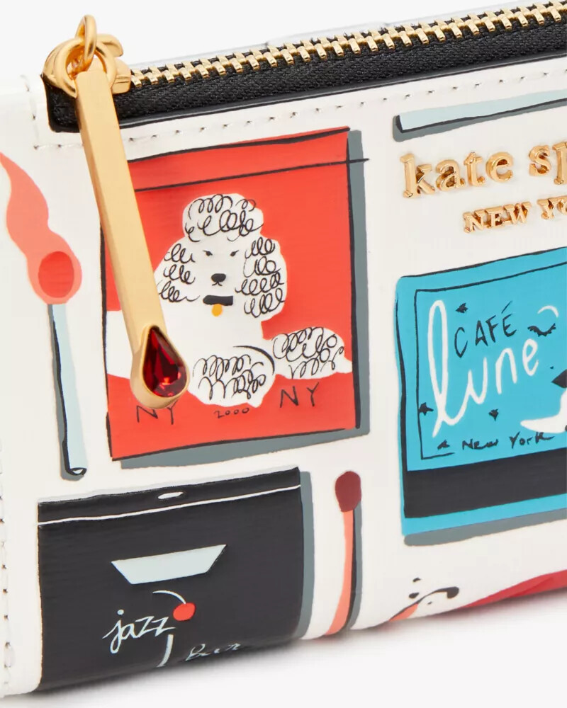 carteira pequena e fina morgan matchbox com relevo cor pergaminho multicolorido