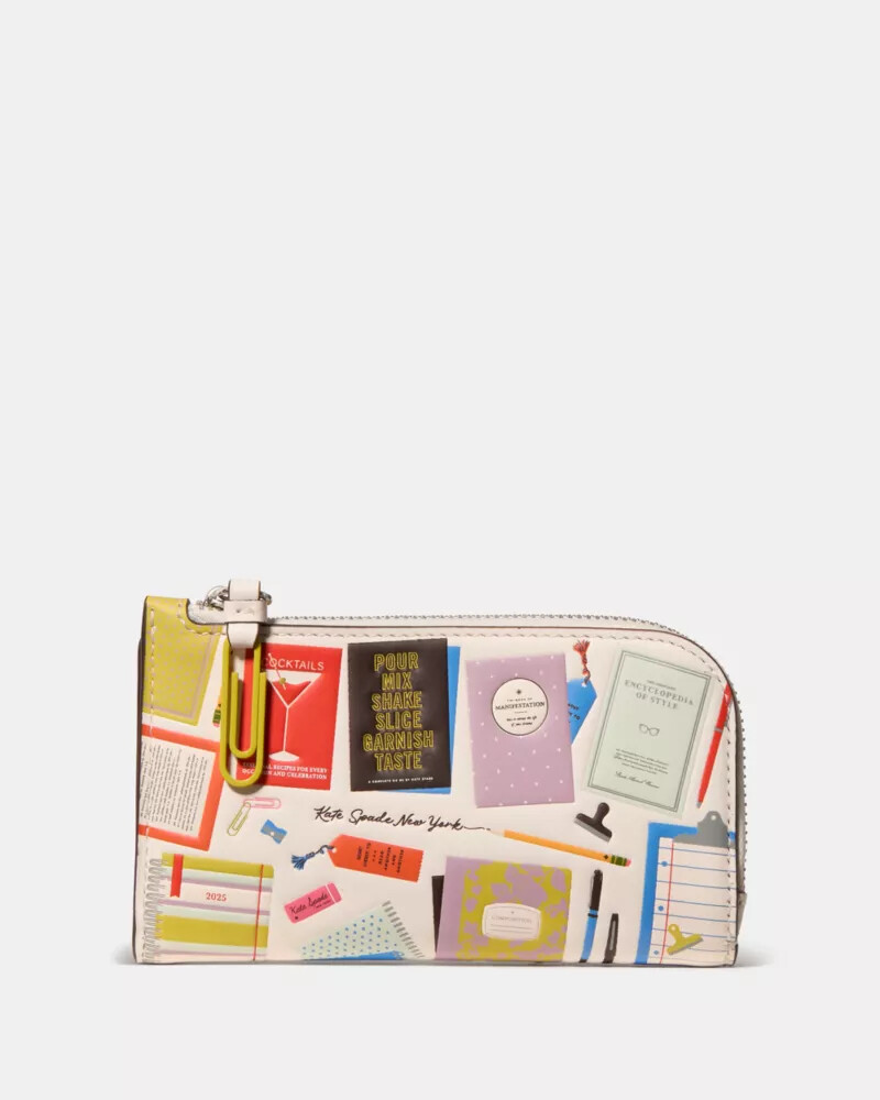 carteira dobrável pequena page turner creme multicolorida