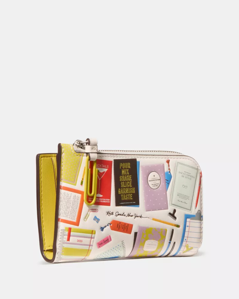 carteira dobrável pequena page turner creme multicolorida