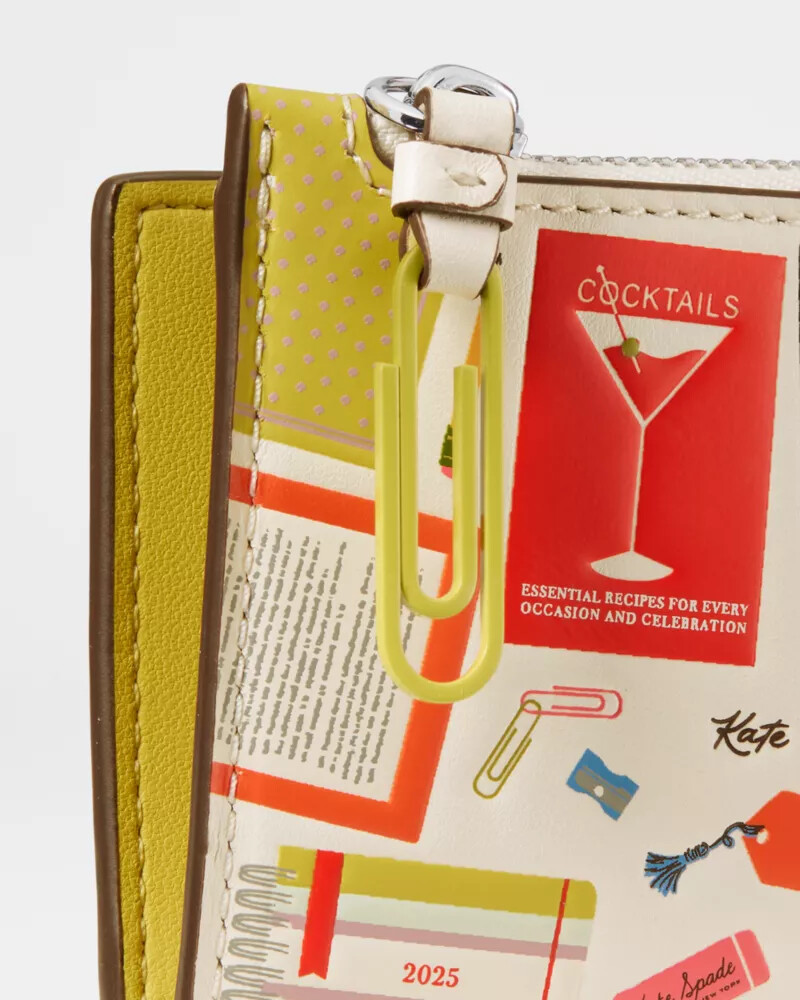 carteira dobrável pequena page turner creme multicolorida