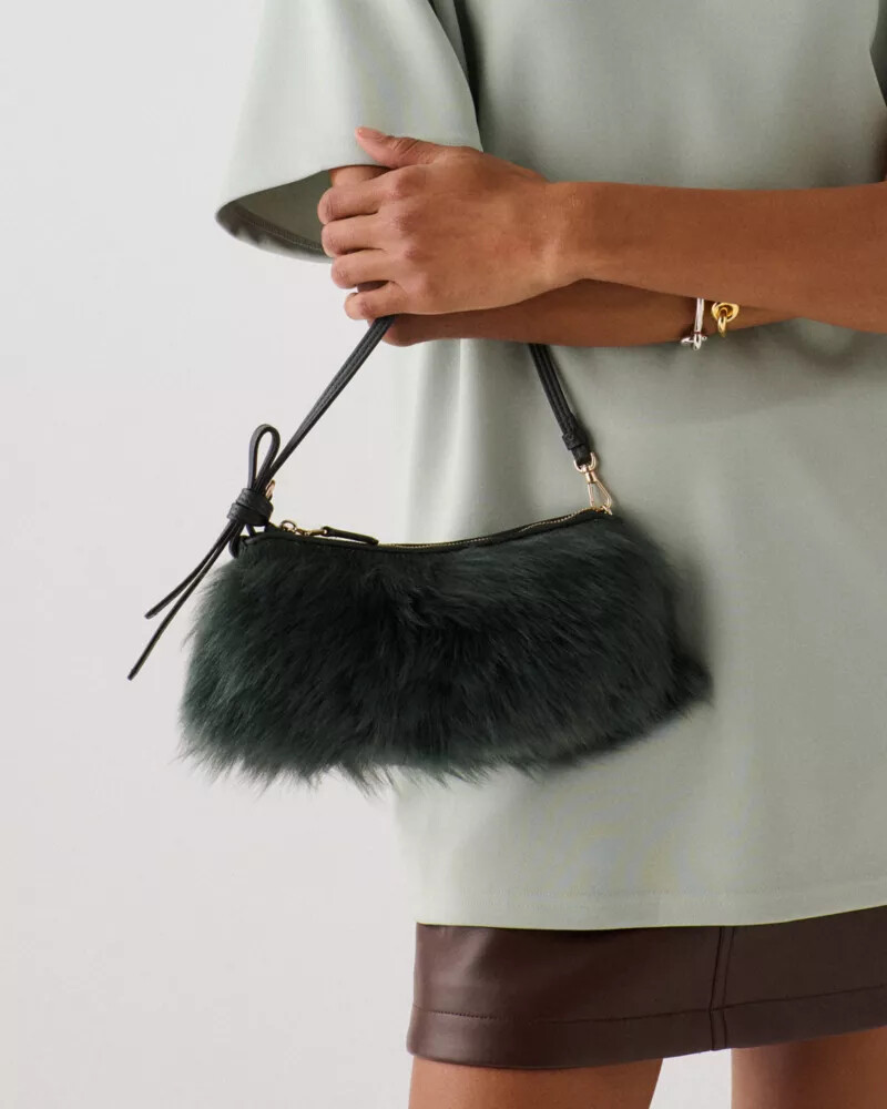 bolsa loop shearling pochette verde-escuro