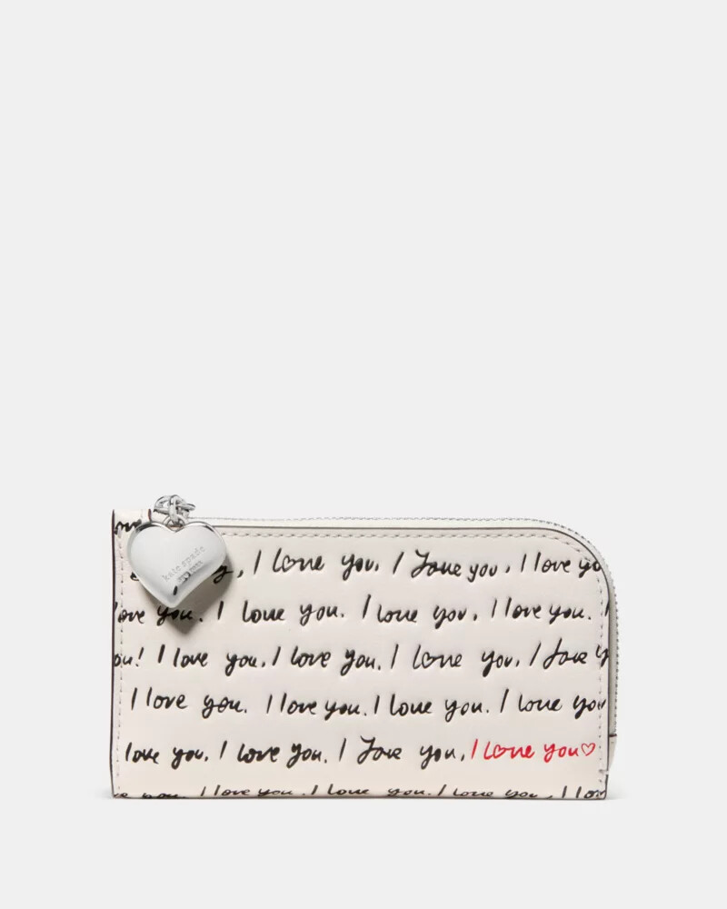 carteira dobrável devin eu te amo cor creme multicolorida