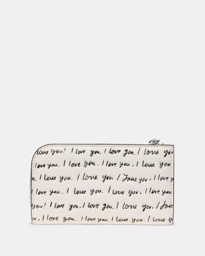 carteira dobrável devin eu te amo cor creme multicolorida