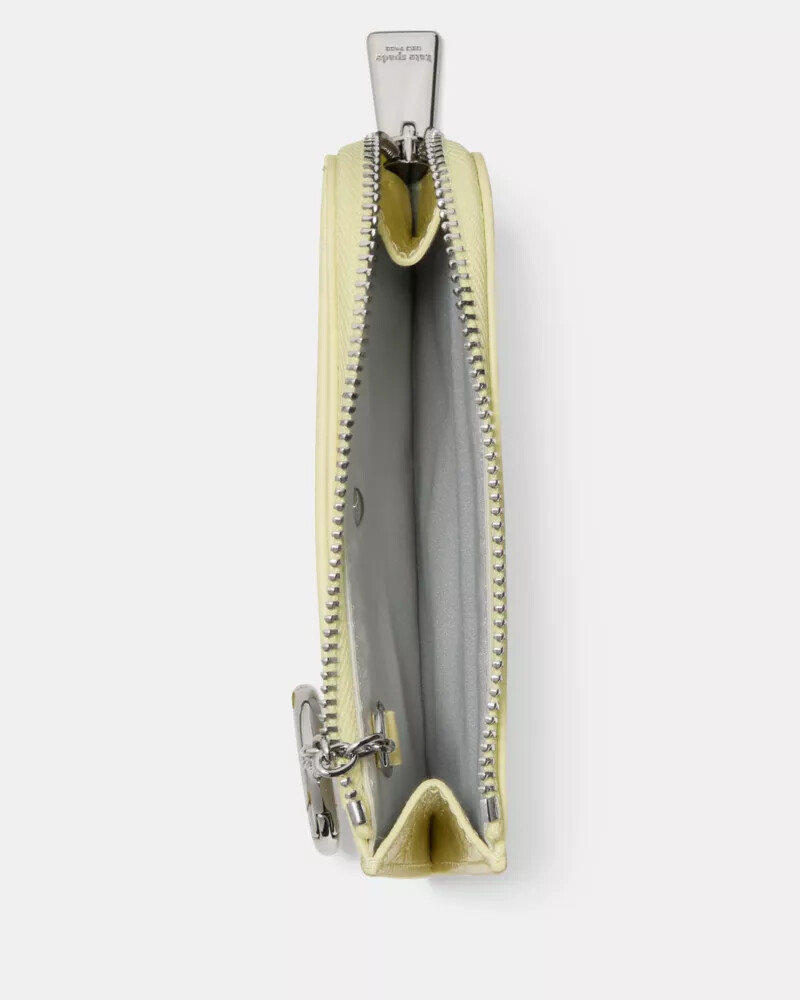 mini estojo para cartões com fecho de correr texturizado cor limão claro.