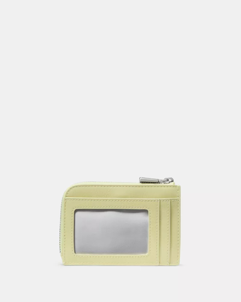 mini estojo para cartões com fecho de correr texturizado cor limão claro.